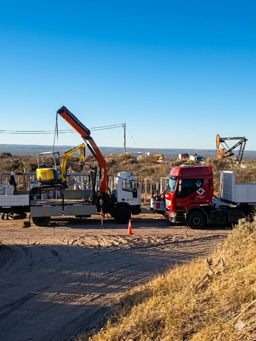 Camión grúa trabajando en tendido eléctrico rural